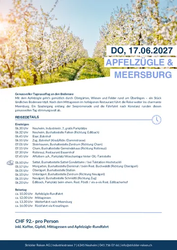 Vorschau Reiseprogramm Apfelzügle -  Tagesausflug  an den Bodensee