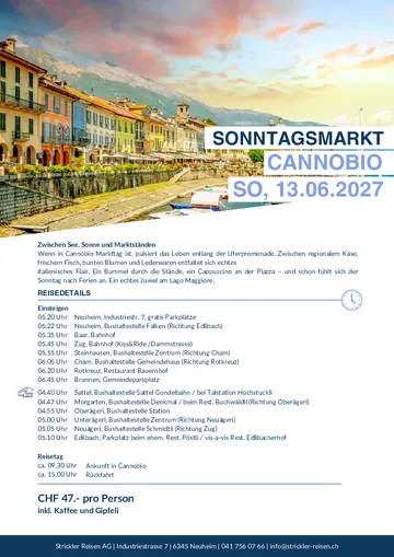 Vorschau Reiseprogramm Sonntagsmarkt Cannobio