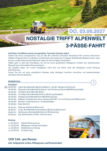 Vorschau Reiseprogramm 3-Pässe Fahrt - Nostalgie trifft Alpenwelt