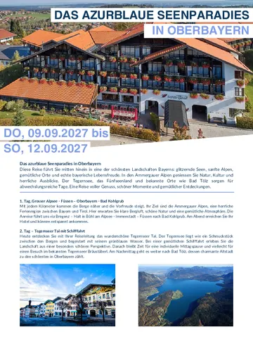 Vorschau Reiseprogramm Oberbayer - das azurblaue Seenparadies