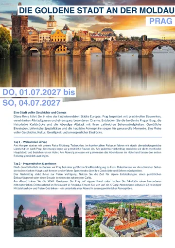 Vorschau Reiseprogramm Die goldene Stadt an der Moldau - Prag