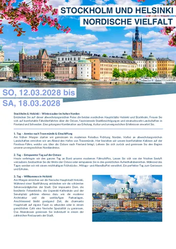 Vorschau Reiseprogramm Stockholm und Helsinki - Nordische Vielfalt