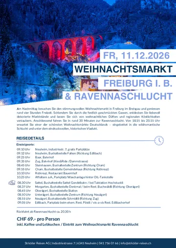 Vorschau Reiseprogramm Weihnachtsmarkt Freiburg i.B. & Ravennaschlucht