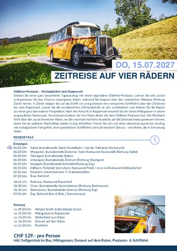 Vorschau Reiseprogramm Zeitreise auf vier Rädern